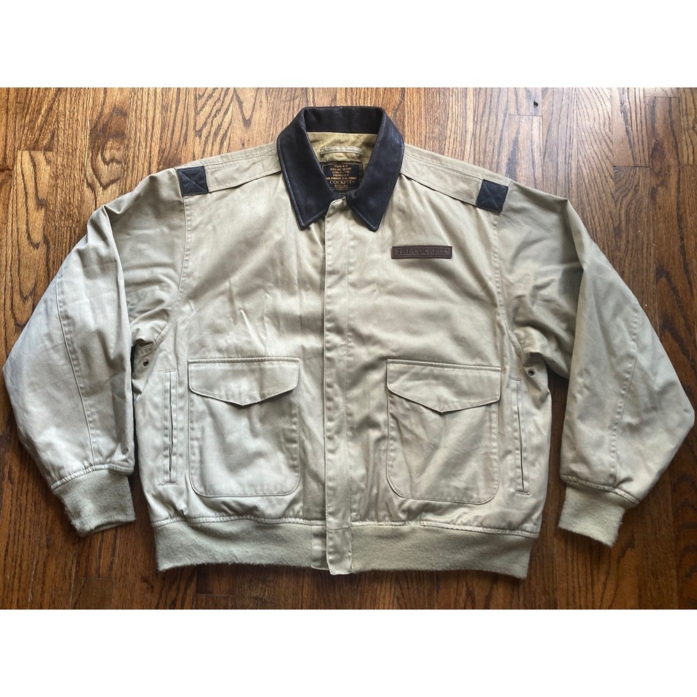 VTG Cockpit Flight Jacket Type A-2 Mens Size Large Leather Collar Tan Bomber